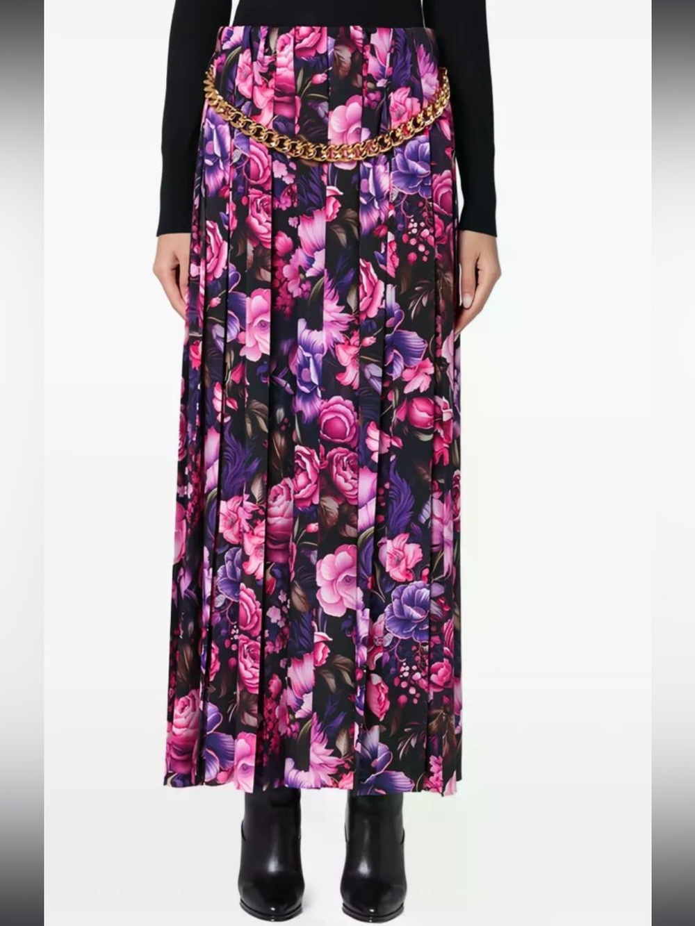 Balenciaga Black Floral Print skirt with Pink & Purple Accents